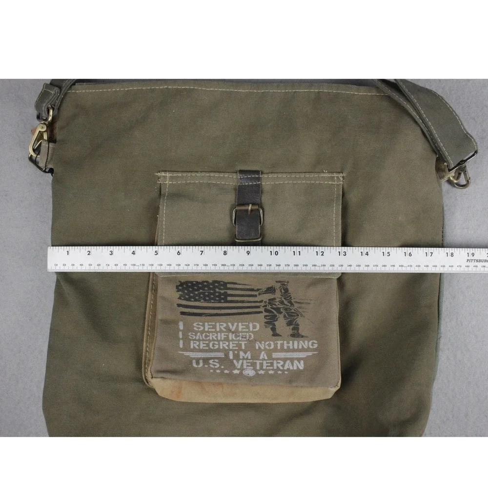 NWT Vintage Addiction Upcycled Military Canvas Messenger Bag US Veteran Olive